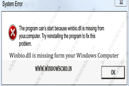 Winbio.dll is missing form your Windows Computer