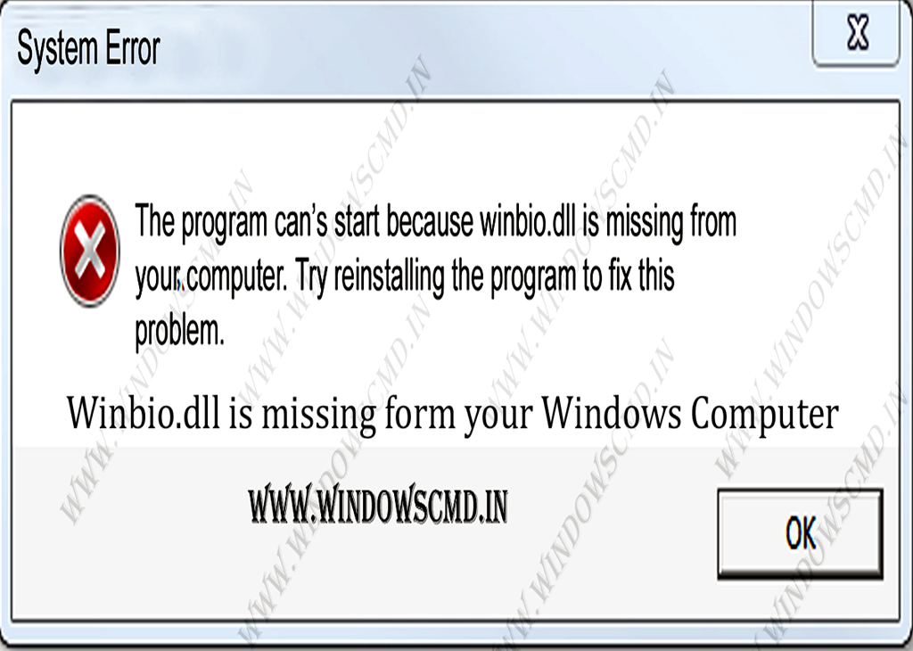 Winbio.dll is missing form your Windows Computer